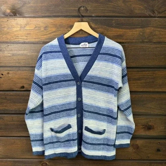 Vintage 90s Sweetree Knit Striped Grandma Style Cardigan Sweater - Picture 1 of 4